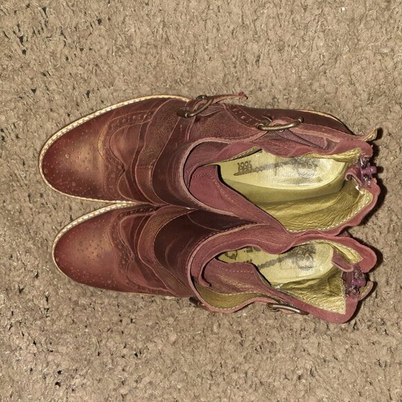 DKODE-Daphne-Brick Red/Bronze Shimmer Leather-Back Zip-Dbl Monk Strap-Sz 39-EX - Picture 9 of 10